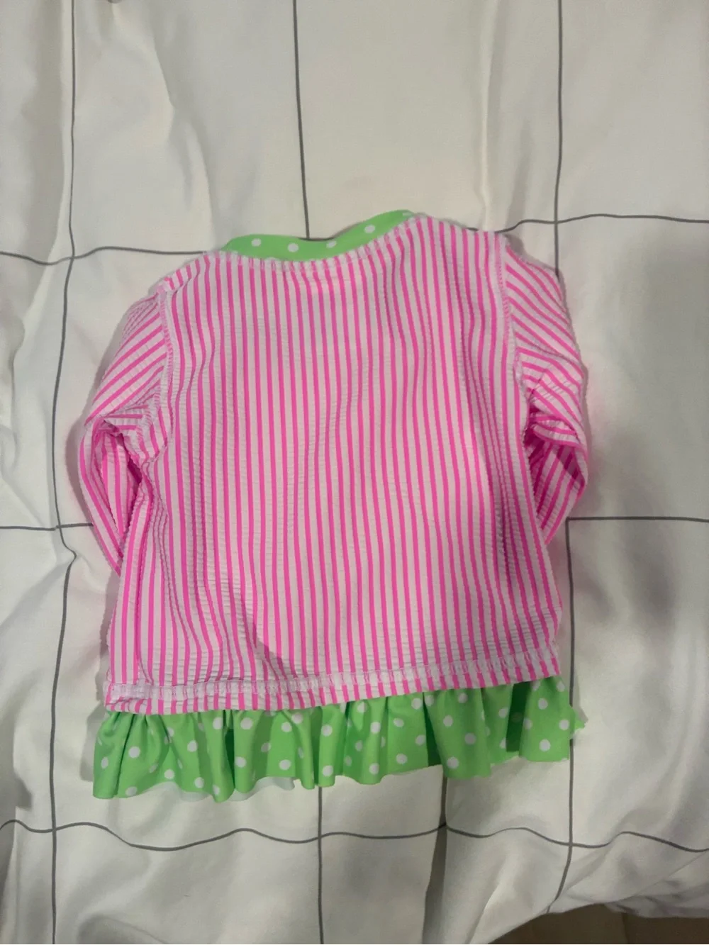 Girls Pink Stripe Rashguard Top with Green Polka Ruffle
